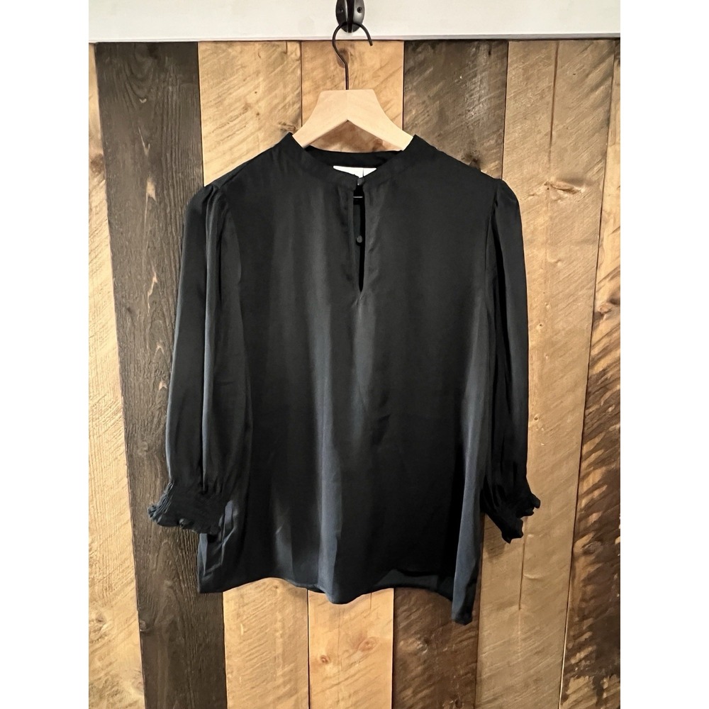 Saint Tropez NunniSZ Black‎ Blouse Long Sleeve Smocked Cuff Keyhole Top Small